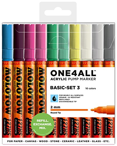 Molotow mo200478 acrĂlico Marcador one4all 127HS, funda Basic Juego de 3, 2 mm, 10 unidades)