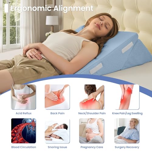 Image of Sasttie Wedge Pillow for After Surgery, Adjustable Bed Wedge Pillow Headboard for Acid Reflux, Sleeping, Neck & Back Support, with Removable Cover, Blue