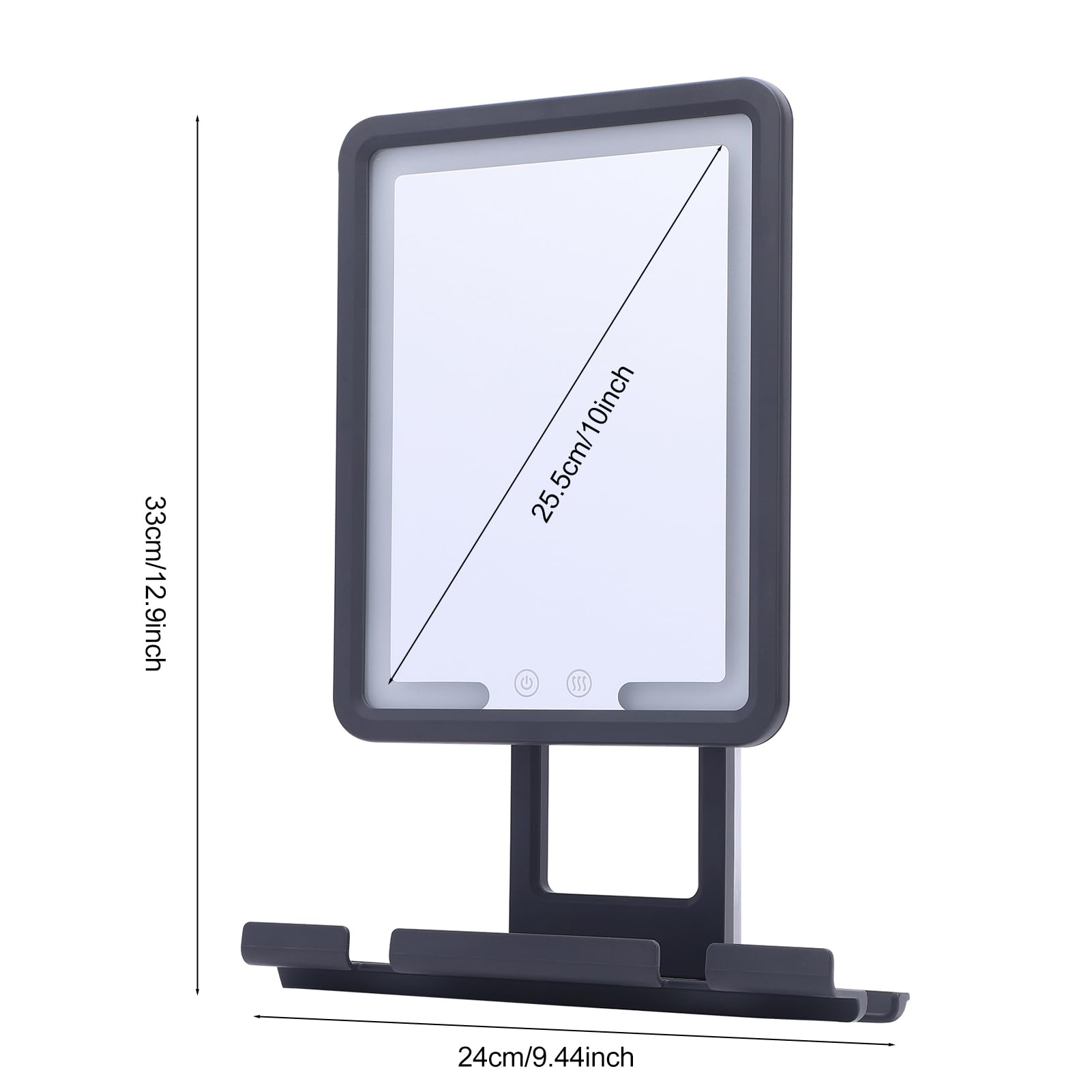 Fdit Beheizter Duschspiegel, Beschlagfrei, 3 Farbtemperaturen, Einstellbare Helligkeit, Zum Rasieren, Make-up, Badezimmer, 25,4 cm (Black)