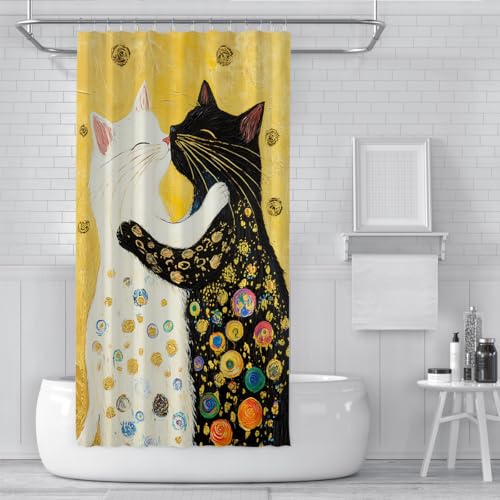 Rideau de douche en tissu imperméable motif chat abstrait avec crochets