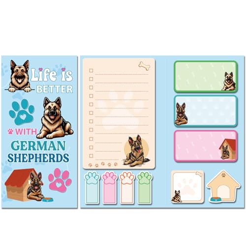 German Shepherd Gifts Sticky Notes - 400 Sheet Dog Self Stick Notes, Cute Animal To Do List Memo, Life is Better with German Shepherd School Office Supplies Christmas Birthday Gift for Student Teacher