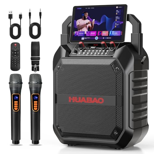 Image of Karaoke Machine with 2 Wireless Microphones, Portable Bluetooth Speaker for Adults & Kids, Bass & Treble Adjustment, PA System Supports TF Card /USB /FM /AUX for Home Party, Indoor and Outdoor
