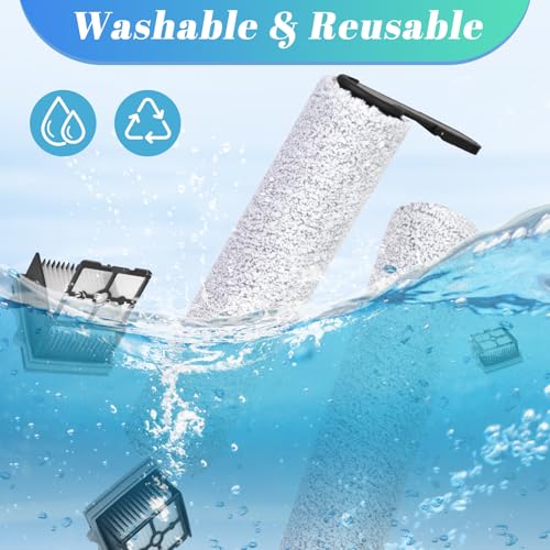 Image of Only Version 2 for Tineco Floor One S7 PRO / S6 Wet and Dry Vacuum Cleaner Replacement Parts 7 Pieces Accessories 3 Roller Brushes + 3 HEPA Filters + 1 Cleaning Brush, Part No. FW221100US