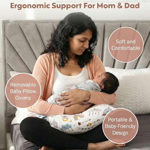Image of a baby cherry Feeding Pillow for New Born Baby, Breastfeeding Pillow, Nursing Pillow, Baby Feeding & Support Pillow, Soft Cotton with Washable Cover, 32x21 cm