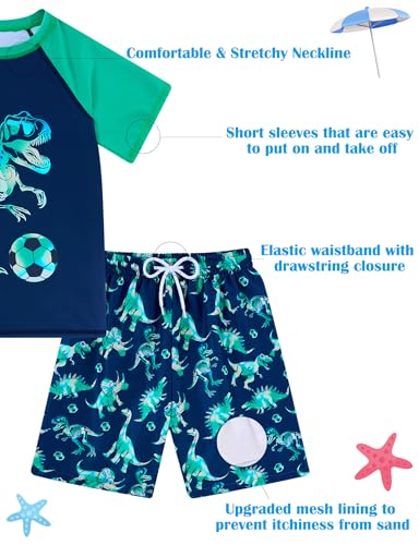Boys Short Sleeve Rash Guard Swimsuit Set with Swim Trunks for 4-12 Years3