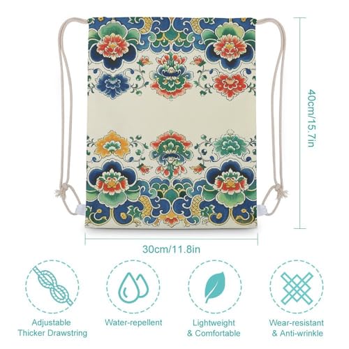 Canvas Drawstring Backpacks Chinese Border Pattern Sports Gym Pull String Bags Lightweight for Men Women2