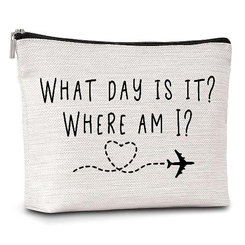 AWSICE Flight Attendant Makeup Bag What Day Is It Where Am I Cosmetic Travel Toiletry Bags Friendship Gift For Stewardess Flight Crew Women Sister Friend-A13