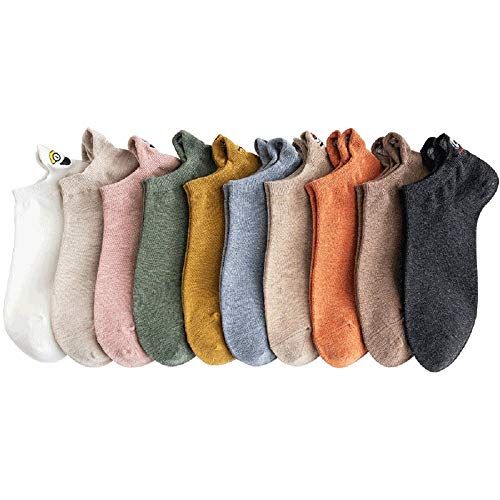 Parkomm 10 Paare Frauen Baumwolle Sommer Söckchen niedlichen Cartoon Bestickte Socken Knöchel Lustige Socken Zufällige Farbe (A, 10PCS)
