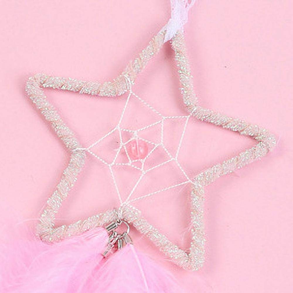 Rails Petite Étoile Attrapeur de Reves Plume Rose Attrape Reve Fait à la Main Loisir Creatif Attrape Reve pour Chambre d'enfants,23x9.5cm