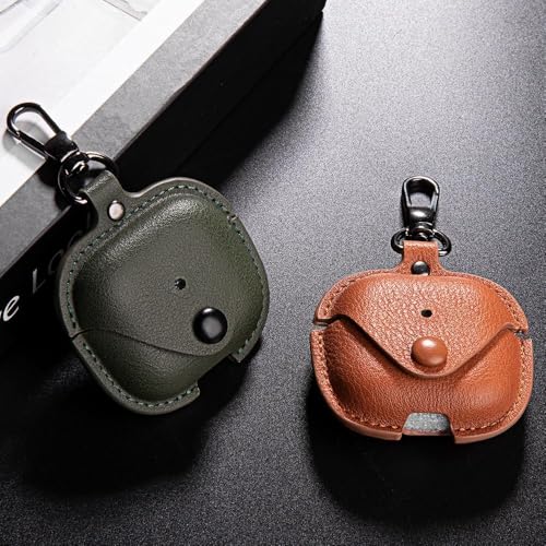 Image of Meyaar Leather Cover Case Compatible with AirPods 4 and AirPods 4 with Active Noise Cancellation (ANC) (2024) Front LED Visible. (Tan)