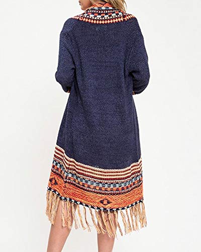 FERBIA Women Boho Cardigan Sweater Long Open Front Maxi Knit Sweaters Aztec Tribal Tassel Fringe Thin Coat3
