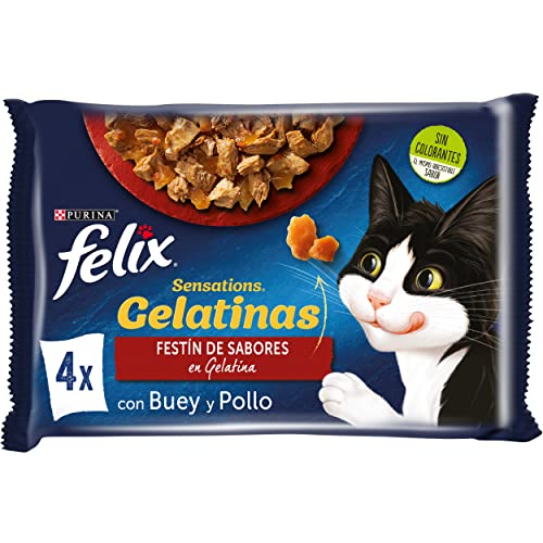 Purina Felix Sensations Comida Húmeda para Gato Adulto Pack Surtido Carnes, 12 paquetes de 4 sobres de 85g - 48 sobres Cover