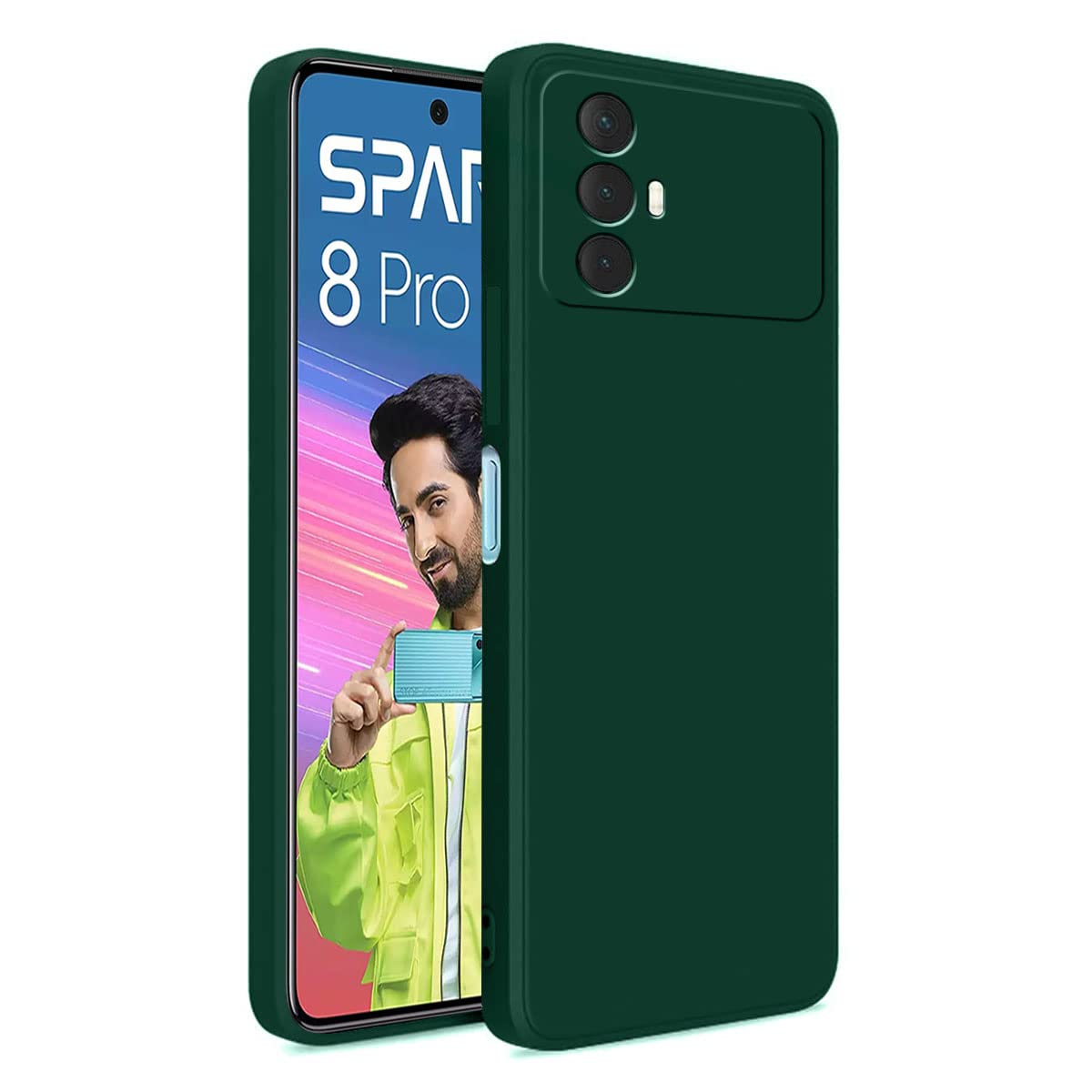 LIRAMARK Silicone Soft Back Cover Case for Tecno Spark 8 Pro (Silicone Green)
