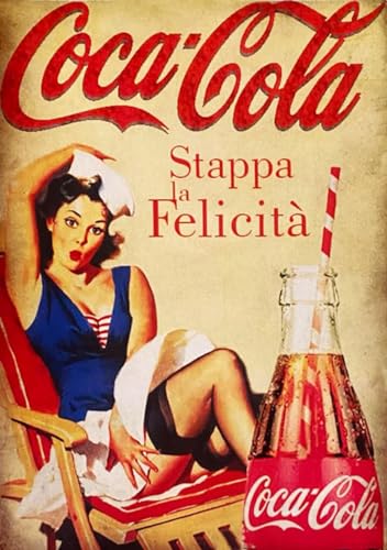 Affiche (Poster) murale Coca Cola série Boissons avec Pin Up dans un style vintage sans cadre. Impression artistique sur papier couché 42 x 30 cm.