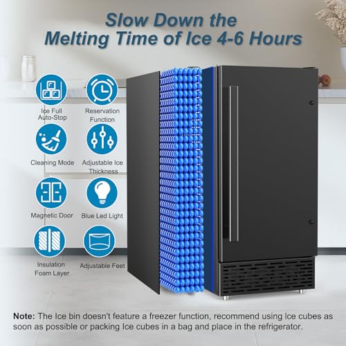 Image of Commercial Ice Maker Machine 120 LBS /24H, 60 LBS Cold Preservation Bin for 4-6H, Undercounter Ice Maker Stainless Steel, 40 Ice Cubes /8-15 Min Ice Machine, Set Ice Thickness, 24H Timer for bar, Cafe