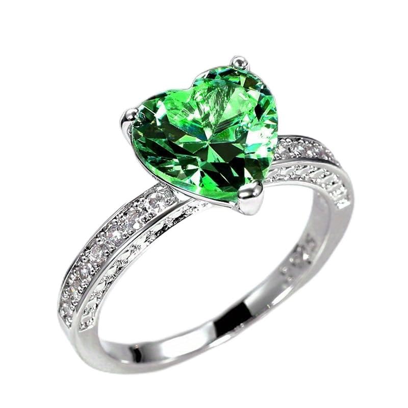 Anel solitário vintage esmeralda com pedra preciosa sintética em forma de coração para presente de aniversário de dia dos namorados, Cobre, Zircônia cúbica