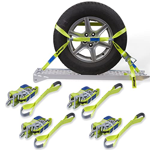 4X BullPower Spanngurte AZG151 - Autotransport PKW Zurrgurte Reifengurte Transportsicherungen 35mm - LC 3000 kg/daN mit Trapezband Ratsche und Haken