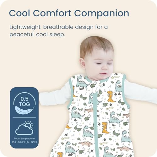Image of Sleep Sack 6-12-15 months 2-Pack, 0.5 TOG Stretchy Summer Baby Wearable Blanket with 2-Way Safe Zippers, Cozy Soft Sleeveless Sleeping Bag for Babies