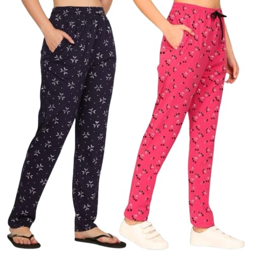 Harshita Enterprises Women's Relaxed Fit Mid Rise Cotton Pajamas Combo (Pack of 2) | Ultimate Track Pants | Ideal Lower for Nightwear & Comfort Wear-picture-39