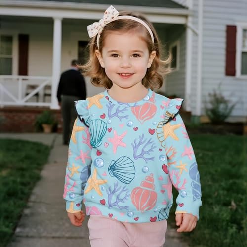 Girls Crewneck Pullover Washable Relaxed Ruffle Long Sleeve Sweatshirt Loose Kids Lightweight Sweatshirt 1-84