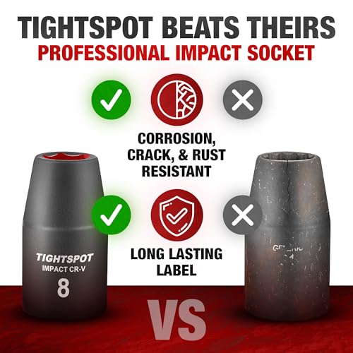 Image of TIGHTSPOT 1 /2 Inch Drive - 8mm Shallow Impact Socket with Anti-Rounding 6 Point Design, Heat-Treated CRV Steel, Metric