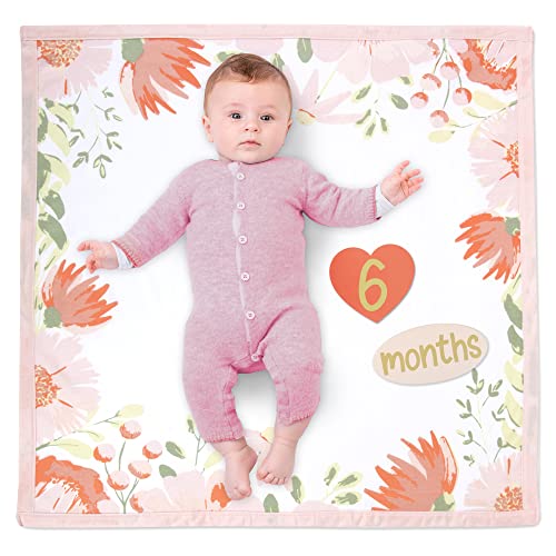 Baby Weekly, Monthly Milestone Blanket for Baby Boys and Girls with Month & Week Markers for Swaddling and Baby Photo Props (Flower Girl)