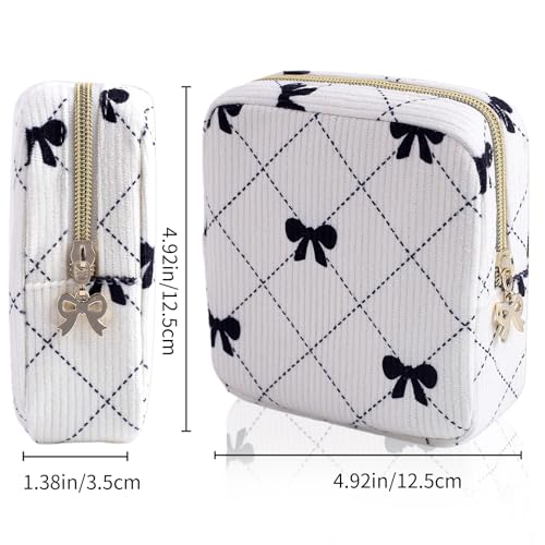 Image of Period Bag for Women - Cute Corduroy Sanitary Napkin Storage Bag with Bow Design | Period Pouch for Daily Use, Travel | Discreet Menstrual Pouch | Pad Bags for Period Holds Pads, Tampons