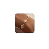 Gold Bracelets for Women Trendy 14K Real Gold Plated Four Leaf Clover Lucky Bracelet Everyday Jewelry Gifts for Women