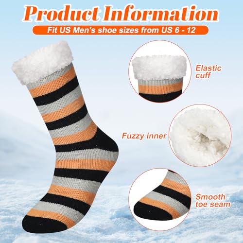 Liitrsh 6 Pairs Mens Fuzzy Slipper Socks with Grip Winter Non Slip Fluffy Winter Warm Lamb Fleece Socks4