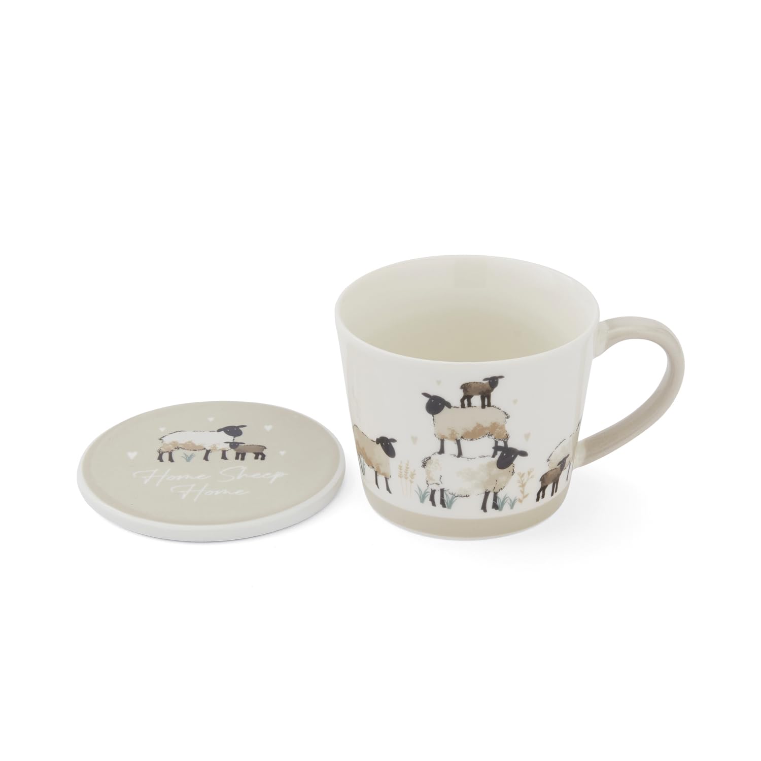 Cooksmart Highland Sheep Mug & Coaster Set, New Bone China