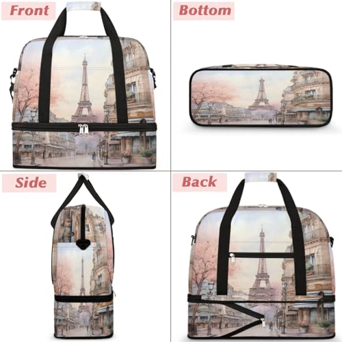 Travel Duffel Bags Eiffel Tower Foldable Weekender Bags for Women with Shoes Compartment Waterproof & Tear Resistant Carry on Overnight Luggage Duffel Bag Shoulder Sports Tote Bag3