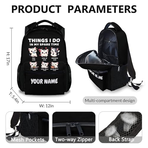 Set of 3 Custom Cat Backpack for Boys Girls, Cute Kids Book Bag Gift Back to School, Animal Theme Backpack with Lunch Box and Pencil Case for Preschool Elementary Kindergarten2