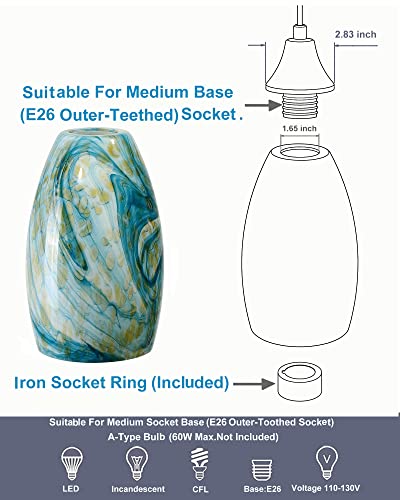 Image of Globe Glass Pendant Lamp Shade Only Light Fixtures Replacement for Mini Pendant Light Art Glass Lamp Covers for Kitchen Island Table lamp glass shade replacement Blue Mixed Yellow