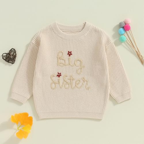 Kid Girl Autumn Winter Knit Sweater Letter Flower Embroidery Pullover Tops Long Sleeve Crewneck Jumper2
