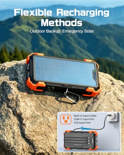 GOODaaa Solar Power Bank 24000mAh, Portable Charger with 4 Built-in Cables - Image 4