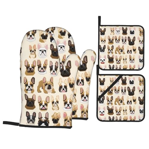 Juego De Manoplas Y Agarraderas, Me Encanta El Bulldog Francés Juego De Manoplas Resistentes Guante De Cocina Lavables Guantes para Cocina Parrilla Chimenea