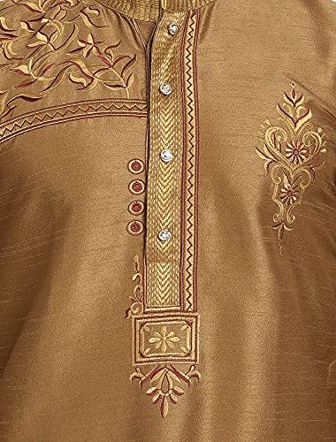 Image of Amazon Brand - Anarva Men Art Silk A-Line Kurta Embroidered Long Kurta