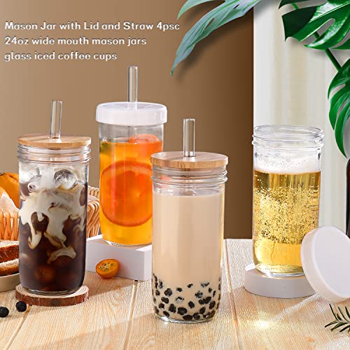 DWTS DANWEITESI Mason Jar with Lid and Straw, 24oz Glass Cups with Lid