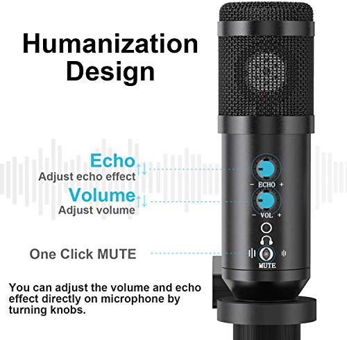 USB Mikrofon, PC Mikrofon mit Stativständer, Stummschalttaste, Latenzfrei, Computer Mikrofon für Video Konferenzen… – Bild 4