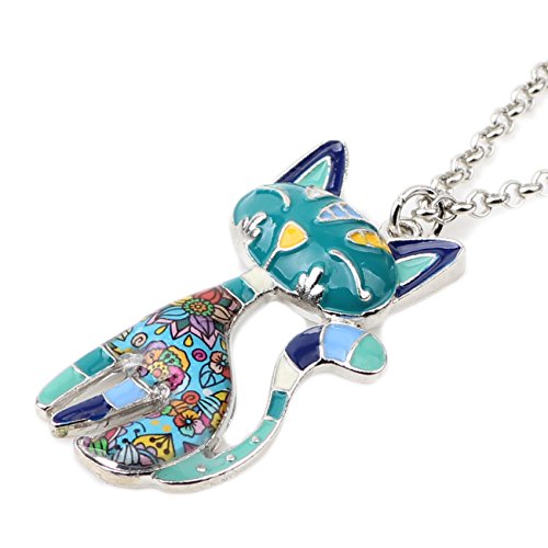 BONSNY Statement Enamel Alloy Chain Cat Necklaces Pendant Original Design For Women2