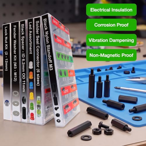 Image of EEEEE M3 Black Nylon Standoff Screws Spacers Nuts for Motherboard & PCB Mounting Hardware Circuit Board Assortment kit (600pcs) 6mm 10mm 15mm 20mm 25mm