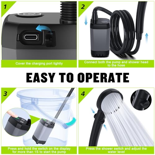 Portable Shower for Camping,  Spopal 6000mAh Rechargeable Camping Shower with Intelligent LED Display, 4 Spray Modes, IPX7 Waterproof Outdoor Camp Pump for Hiking, Travel, Car, Pet