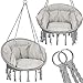 SPRINGOS Gartenschaukel Hängesessel mit Kissen in Bohème-Stil runde Sitzfläche 60 cm Hängesitz mit Quasten Makramee-Design Indoor Outdoor
