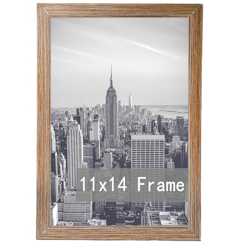 11x14 Picture Frame in Brown - Horizontal and Vertical Formats for Wall Mounting - Simple Design Frame with Shatter Resistant Plexiglass Perfect for Home Decoration, Office, Hotel，and Bedroo