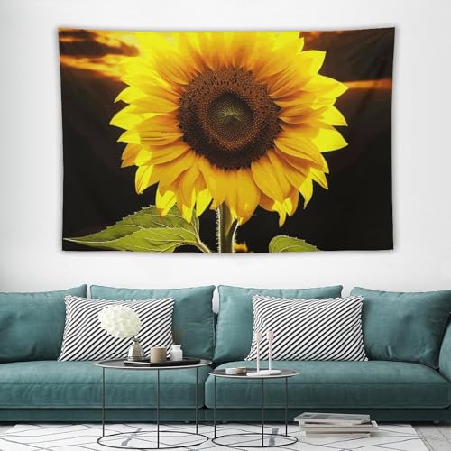 Tapisserie murale tournesol vintage en tissu doux haut de gamme de 152 x 228 cm