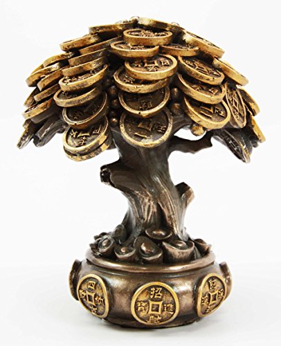 Ebros Gift Feng Shui - Estatua de árbol Dorado con Dinero Dorado, árbol de Riqueza y abundancia, Figura de talismán