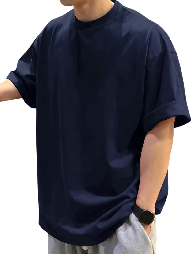 furrr Oversized Baggy Fit Drop Shoulder Half Sleeves Round Neck Solid Pure 100% Cotton T-Shirt for Men-picture-18