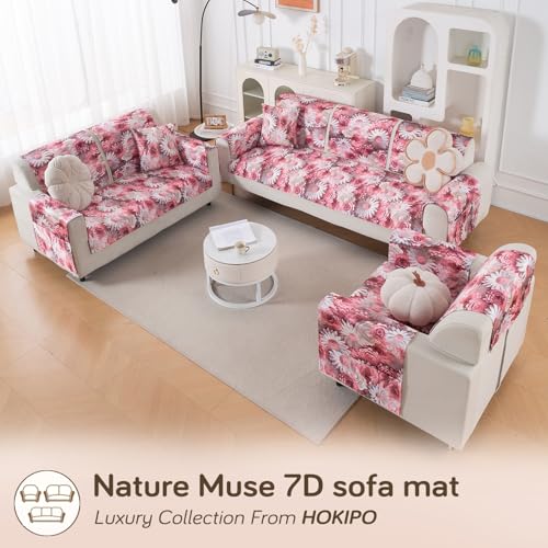 Image of HOKIPO 'Nature Muse' 1 PC Backrest Mat for Sofa Cover | Premium HD Printed Holland Velvet Mat, Blush Bouquet (IN-922-L-D6)