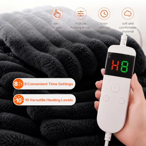 Image of Heated Blanket Electric Throw 50″x60 ″Inch - Thick Striped Flannel Electric Blanket,10 Heating Levels, 1-12 Hours Auto Off, Fast Heating Heating Blanket with Overheat Protection.