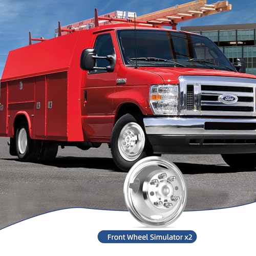 Image of hightall 16 Wheel Simulators Front Wheel, 16 inch 8 Lug Stainless Steel RV Hubcaps,Polished Surface,2Pcs Front Wheel,Bolts On Wheel Cover Set Compatible with Ford 2008-2025 E-350 /E450 Dual Rear Wheel